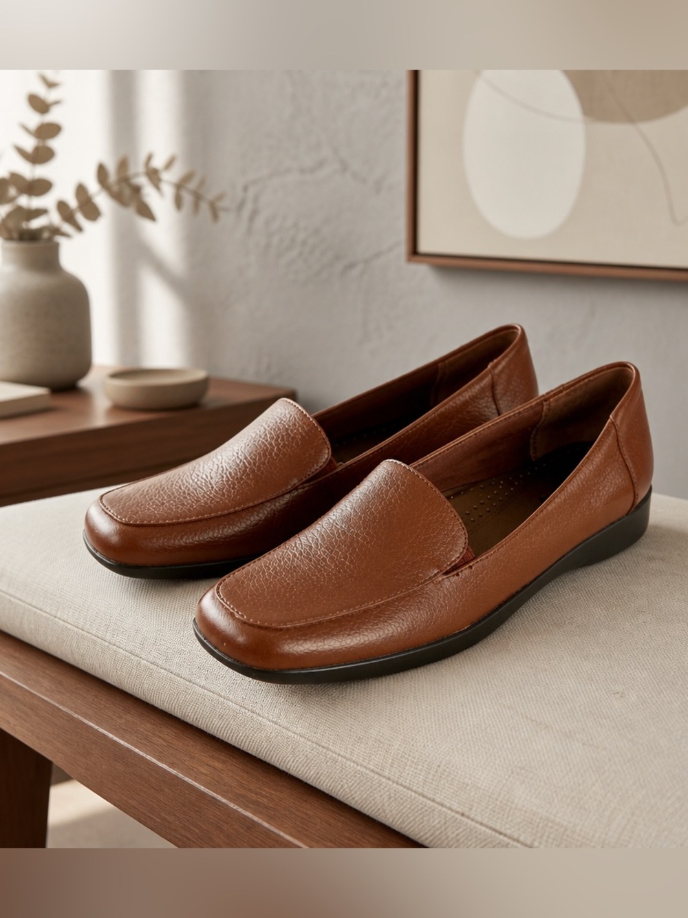 Trotters Jenn Slip On Leather Comfort Loafers Brown Size 8.5N